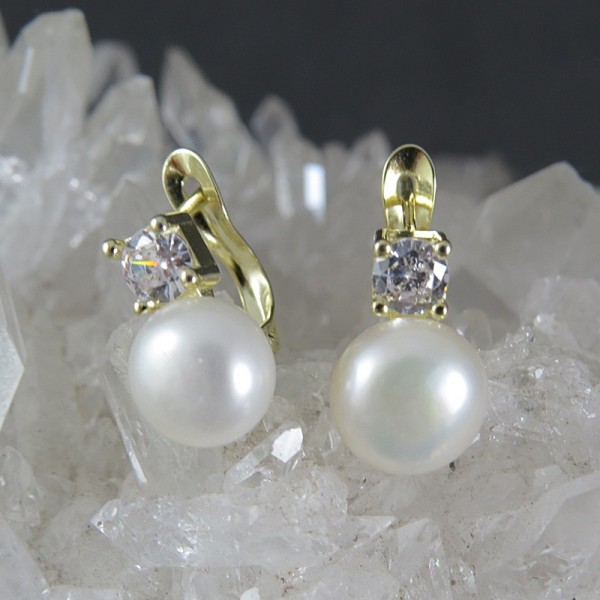 Pendientes perla, circonitas y plata bañada en oro