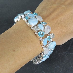 Pulsera joyería en plata larimar y piedras semipreciosas