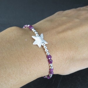 Pulsera estrella rubí y plata