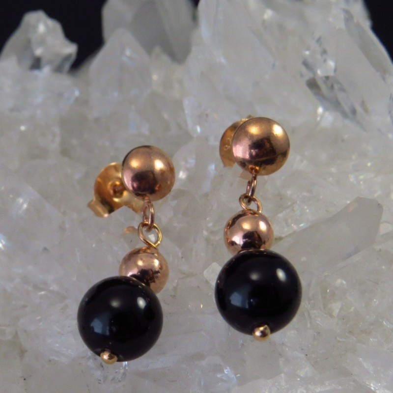 Pendientes oro rosa y ónix - La Tienda de los Minerales Pendientes oro rosa y ónix - La Tienda de los Minerales