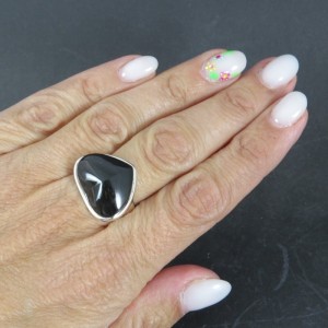 Anillo obsidiana arco iris y plata