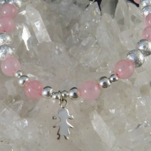 Pulsera cuarzo rosa y plata