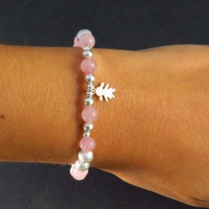 Pulsera cuarzo rosa y plata