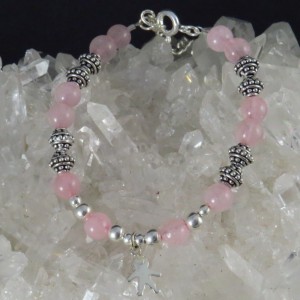 Pulsera cuarzo rosa y plata