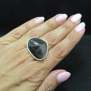 Anillo obsidiana arco iris y plata