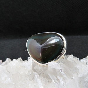 Anillo obsidiana arco iris y plata