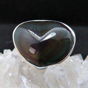 Anillo obsidiana arco iris y plata