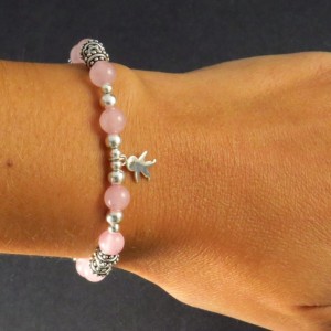 Pulsera cuarzo rosa y plata