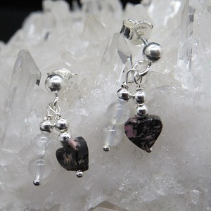 Pendientes rodonita, piedra luna y plata