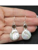 Pendientes perla, cuarzo ahumado y plata