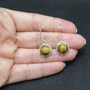 Pendientes ojo de tigre y plata