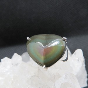 Anillo obsidiana arco iris y plata