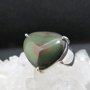 Anillo obsidiana arco iris y plata