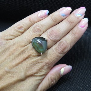 Anillo obsidiana arco iris y plata