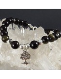 Pulsera obsidiana dorada y plata