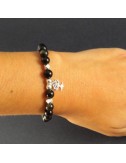 Pulsera obsidiana dorada y plata