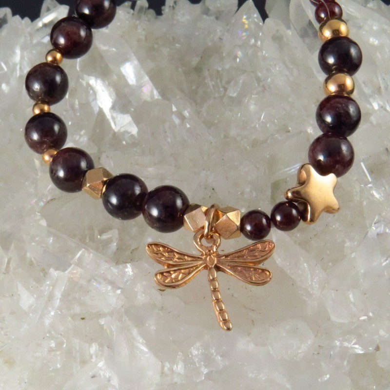 Pulsera granate y oro rosa Pulsera granate y oro rosa