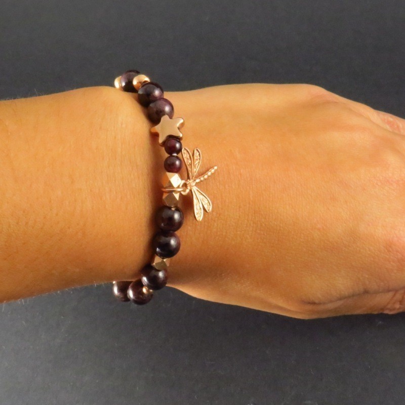 Pulsera granate y oro rosa Pulsera granate y oro rosa