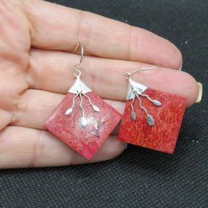 Pendientes coral y plata