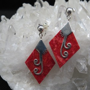 Pendientes coral y plata