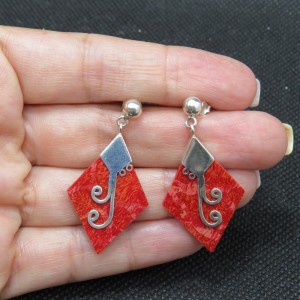 Pendientes coral y plata