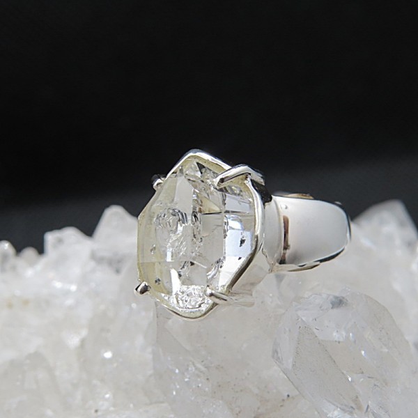 Anillo diamante Herkimer y plata