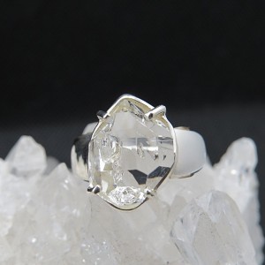 Anillo diamante Herkimer y plata