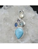 Colgante larimar con piedras semipreciosas y plata