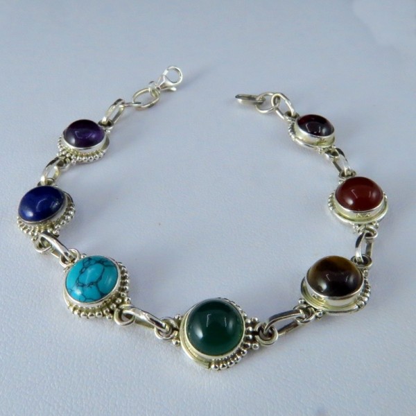 Pulsera siete chakras y plata