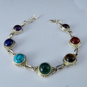 Pulsera joyería en plata siete chakras y plata