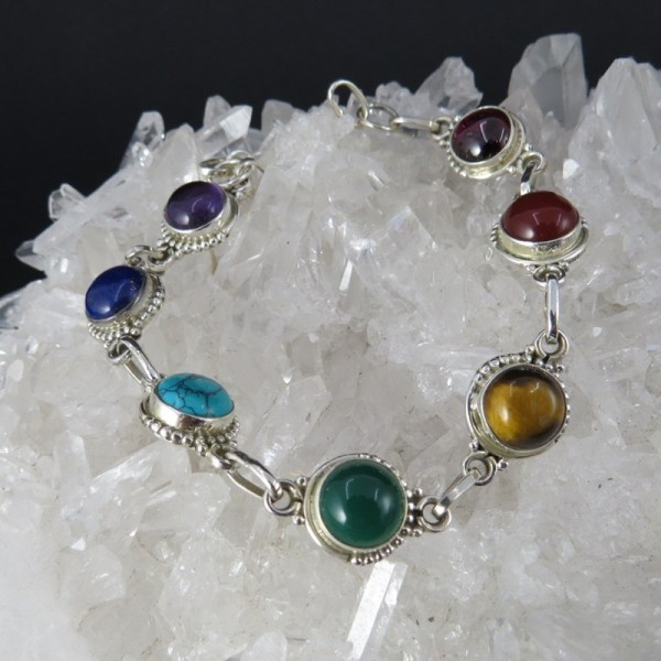 Pulsera siete chakras y plata