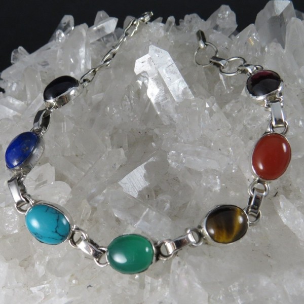 Pulsera siete chakras y plata