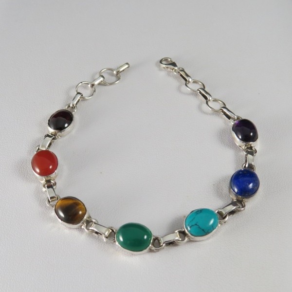 Pulsera siete chakras y plata