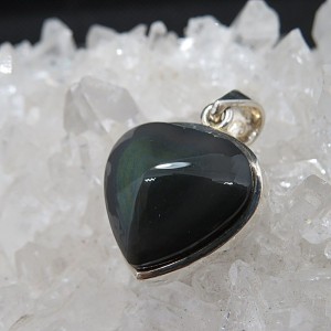 Colgante corazón obsidiana arco iris y plata