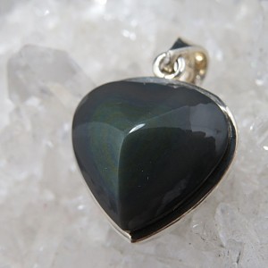 Colgante corazón obsidiana arco iris y plata