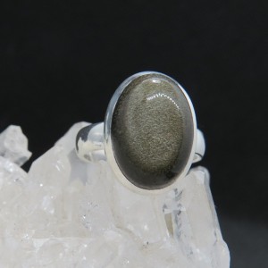 Anillo obsidiana dorada y plata