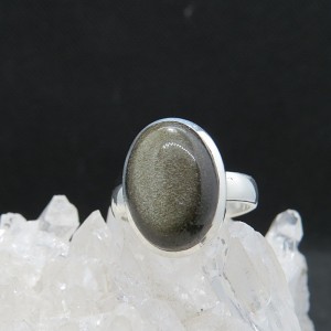 Anillo obsidiana dorada y plata