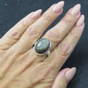 Anillo obsidiana dorada y plata