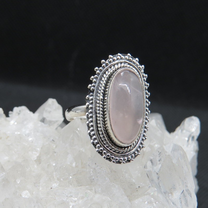 Anillo cuarzo rosa y plata