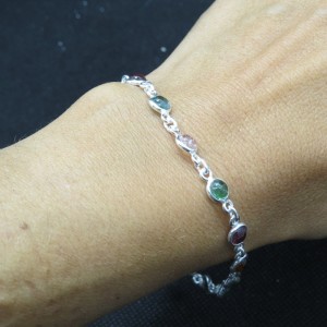 Pulsera joyería en plata de turmalina de colores