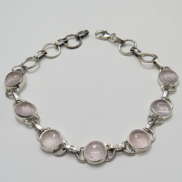 Pulsera joyería en plata cuarzo rosa