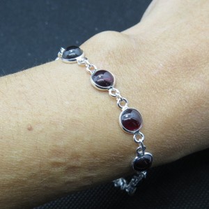 Pulsera joyería en plata granate y plata