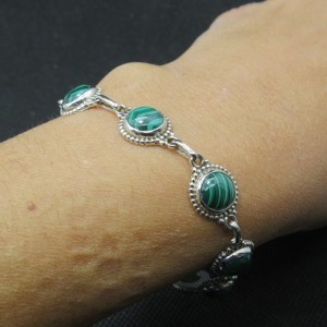 Pulsera joyería en plata malaquita y plata