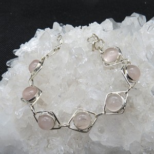 Pulsera joyería en plata cuarzo rosa