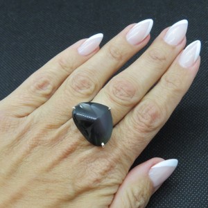 Anillo obsidiana arco iris y plata