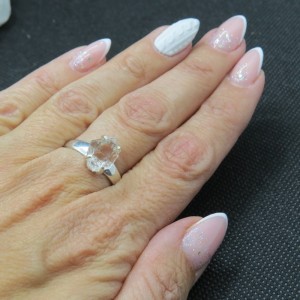 Anillo diamante Herkimer y plata