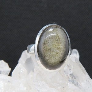 Anillo obsidiana dorada y plata