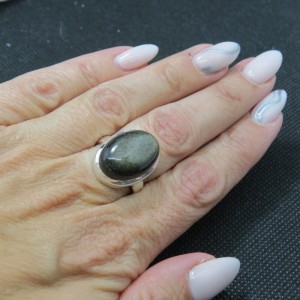 Anillo obsidiana dorada y plata