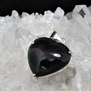 Colgante corazón obsidiana arco iris y plata