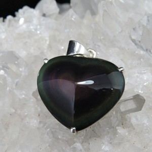 Colgante corazón obsidiana arco iris y plata